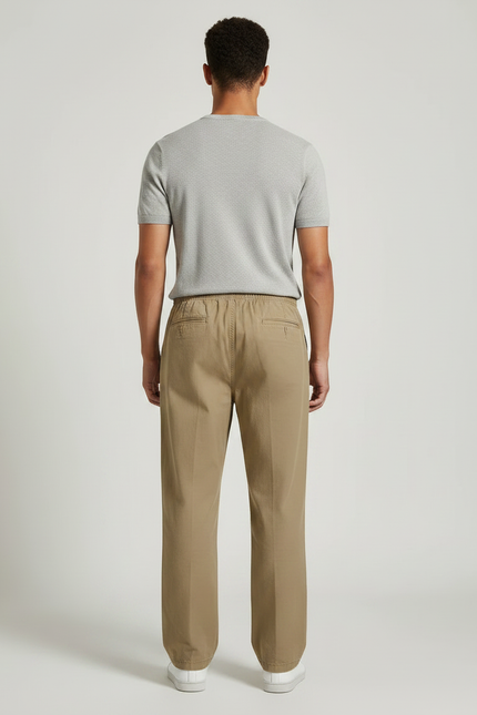 Pantalon Marron Ample Coton Élastiqué Décontracté Homme - Kaki - vue 2