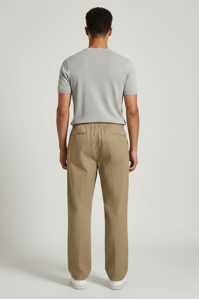 Pantalon Marron Ample Coton Élastiqué Décontracté Homme - Kaki - vue 2