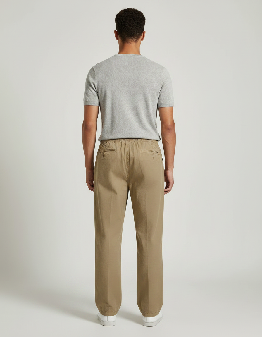 Pantalon Marron Ample Coton Élastiqué Décontracté Homme - Kaki - vue 2
