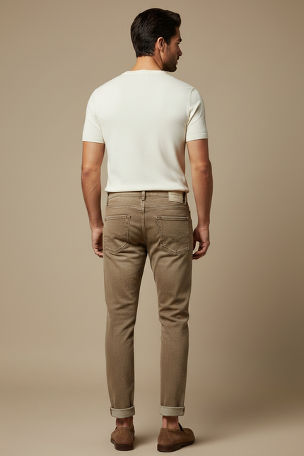 Pantalon Marron Coupe Slim Délavé Décontracté Homme - Jean - vue 2