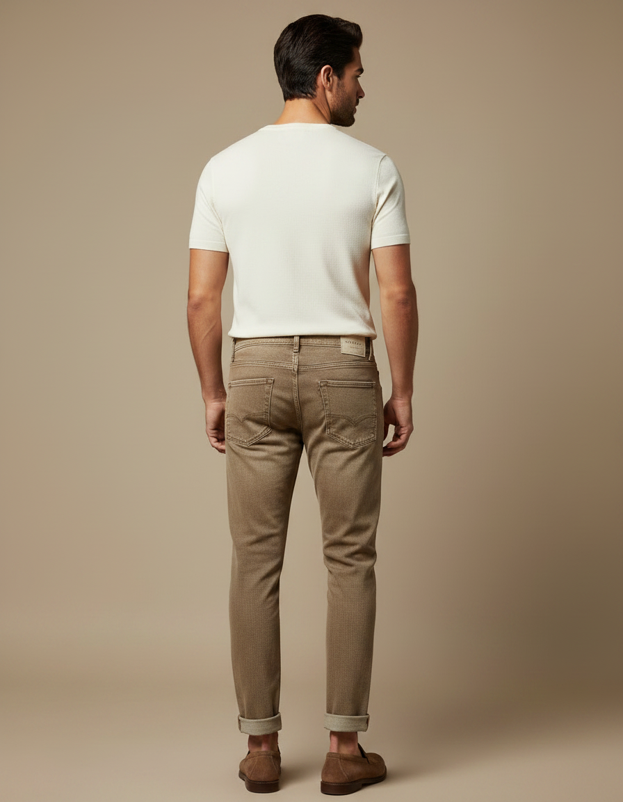 Pantalon Marron Coupe Slim Délavé Décontracté Homme - Jean - vue 2
