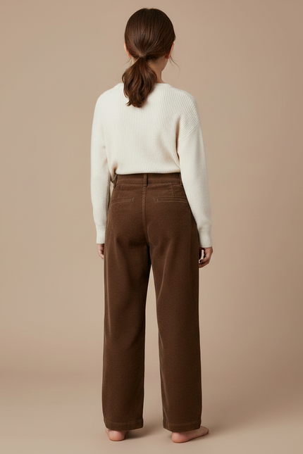 Pantalon Marron Côtelé Ample Plissé Enfant Fille - Cordé - vue 2