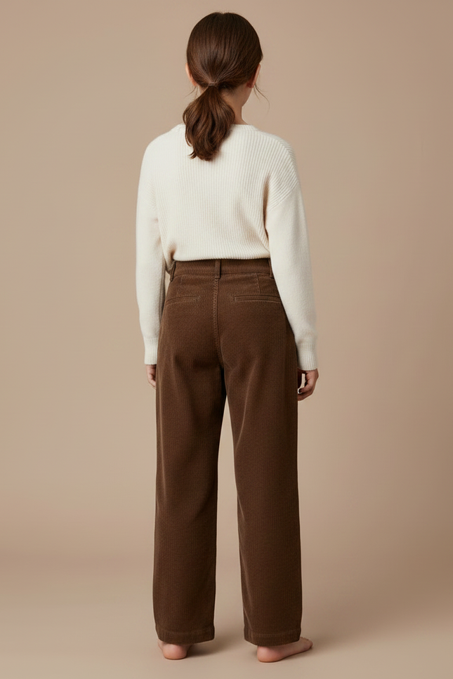 Pantalon Marron Côtelé Ample Plissé Enfant Fille - Cordé - vue 2