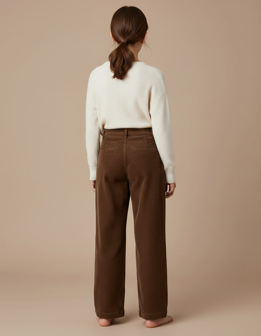 Pantalon Marron Côtelé Ample Plissé Enfant Fille - Cordé - vue 2