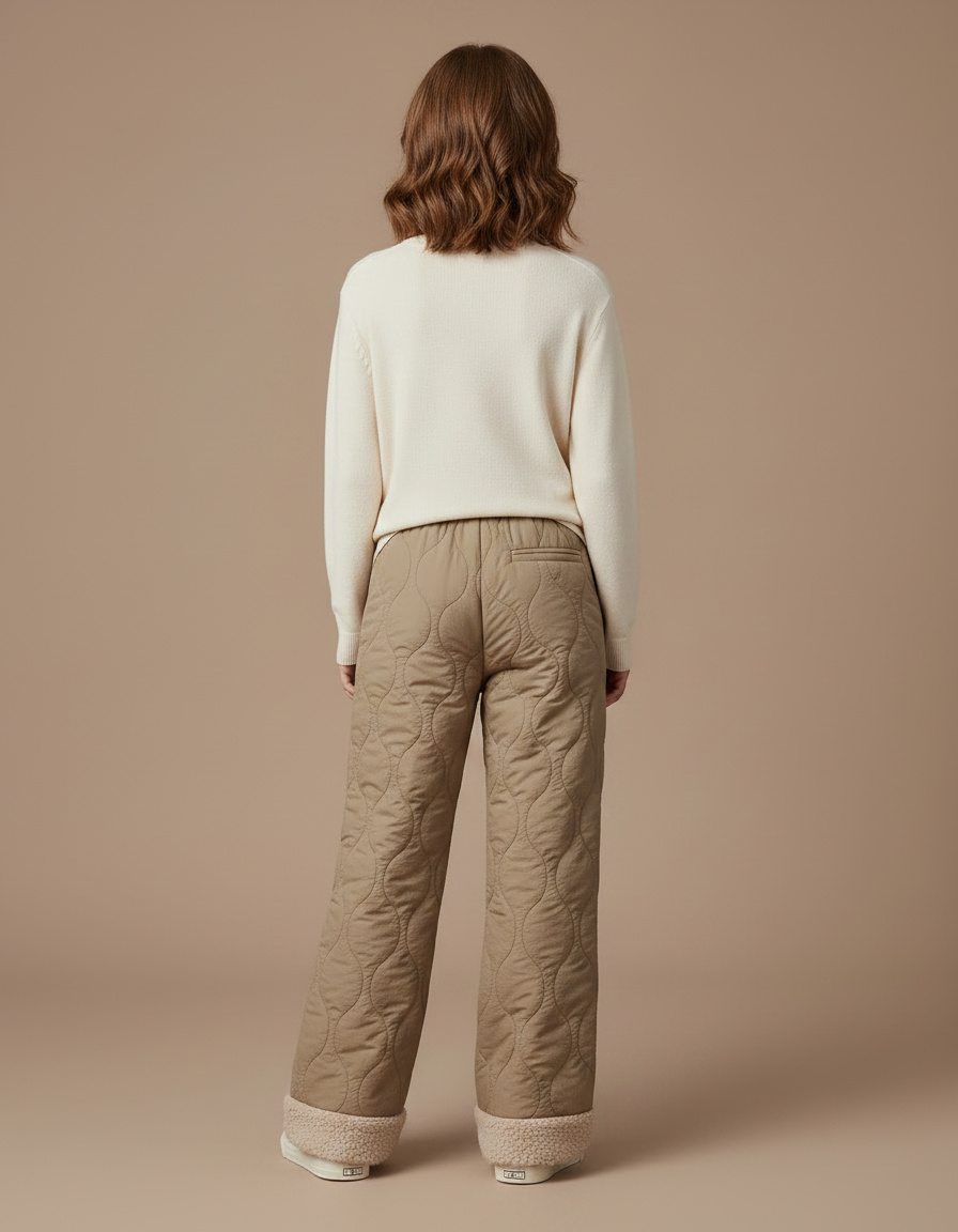 Pantalon Marron Matelassé Doux Large Confortable Enfant - Kaki Polyester - vue 2