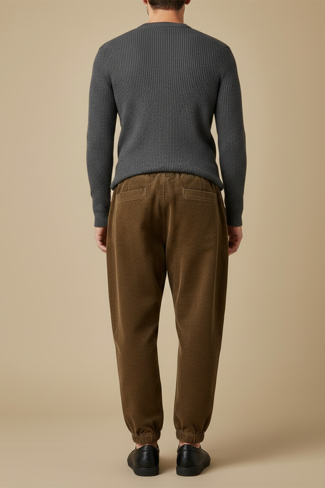 Pantalon Marron Côtelé Ample Décontracté Homme Cordon - Cordé - vue 2
