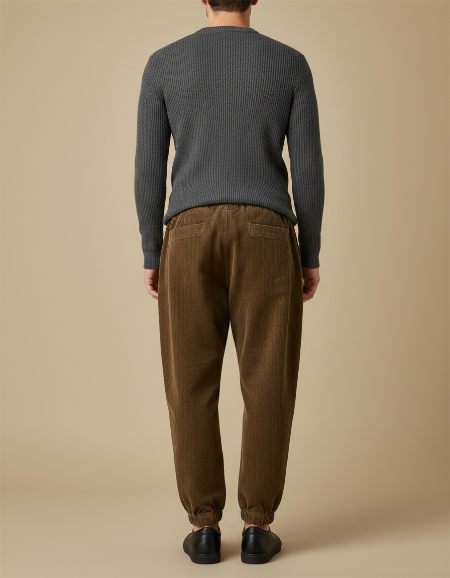 Pantalon Marron Côtelé Ample Décontracté Homme Cordon - Cordé - vue 2