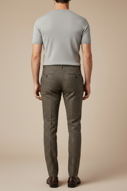 Pantalon Marron Carreaux Slim Fit Élégant Homme - Tweed - vue 2