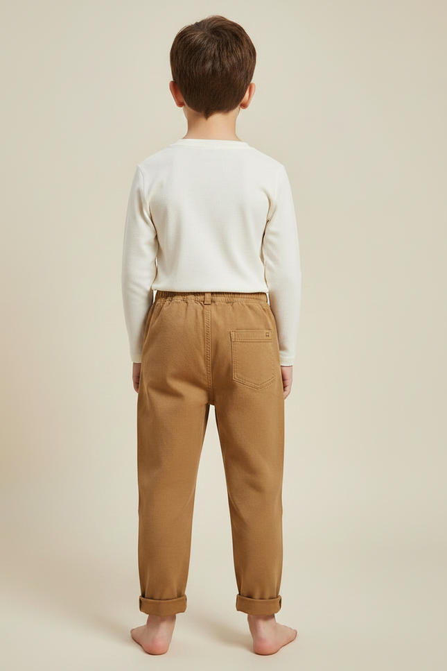 Pantalon Marron Confortable Coton Décontracté Enfant - vue 2