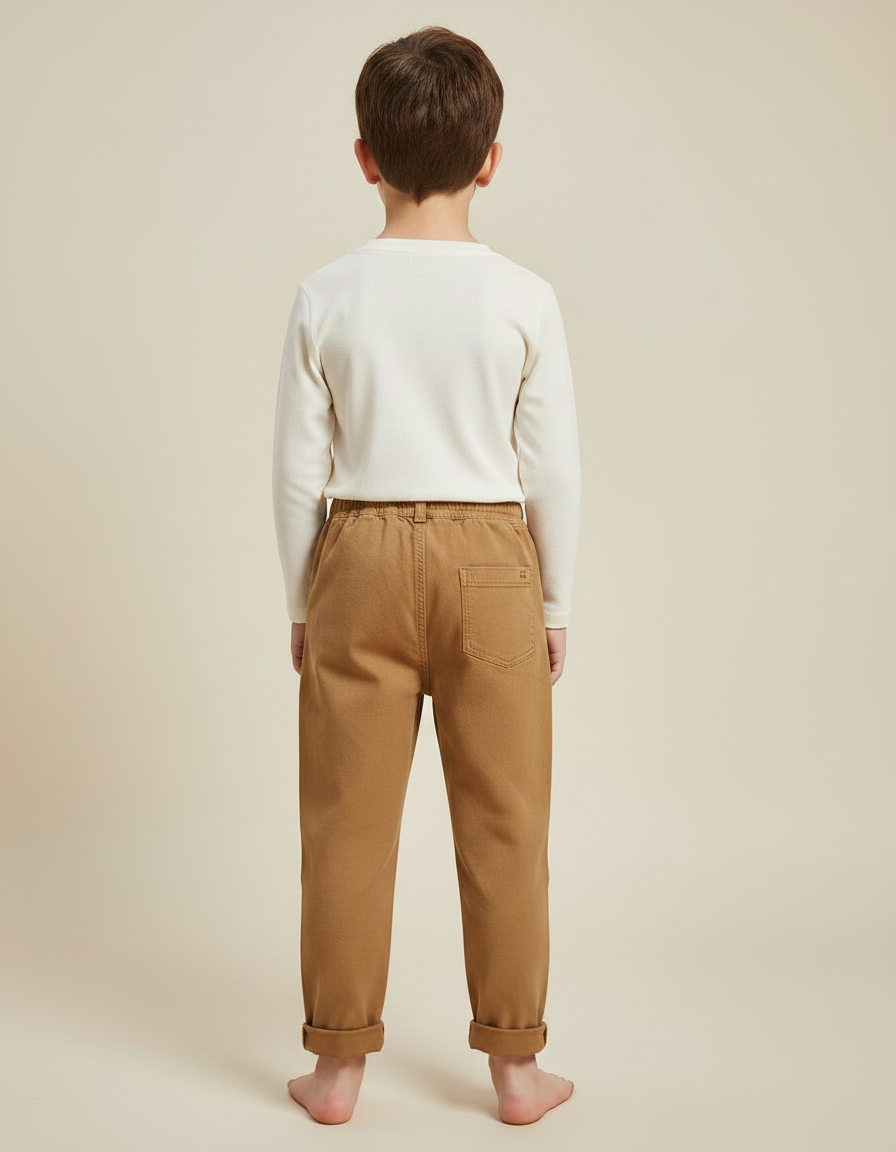 Pantalon Marron Confortable Coton Décontracté Enfant - vue 2