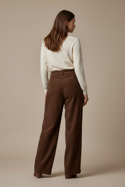 Pantalon Marron Côtelé Droit Vintage Femme - Cordé - vue 2