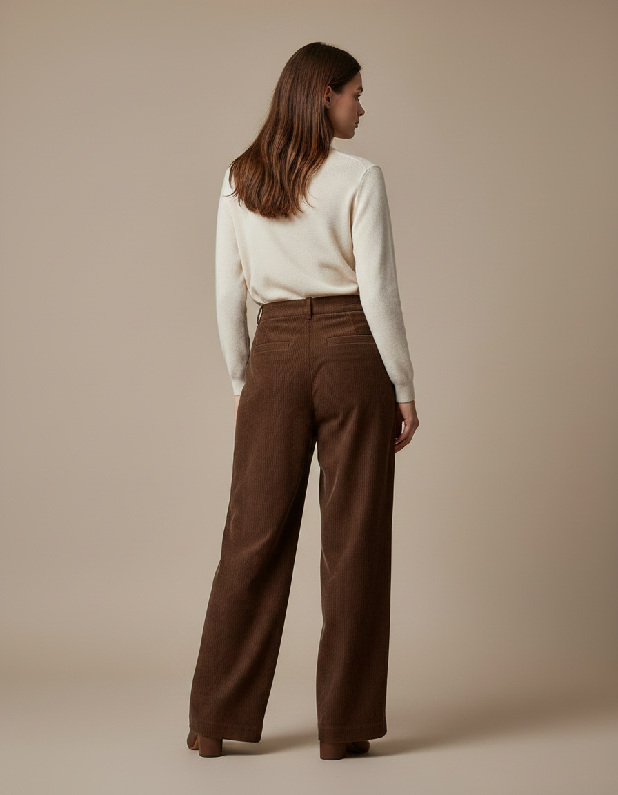 Pantalon Marron Côtelé Droit Vintage Femme - Cordé - vue 2
