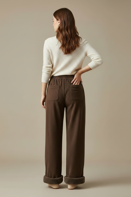 Pantalon Marron Côtelé Ample Doublé Chaud Femme - Cordé - vue 2