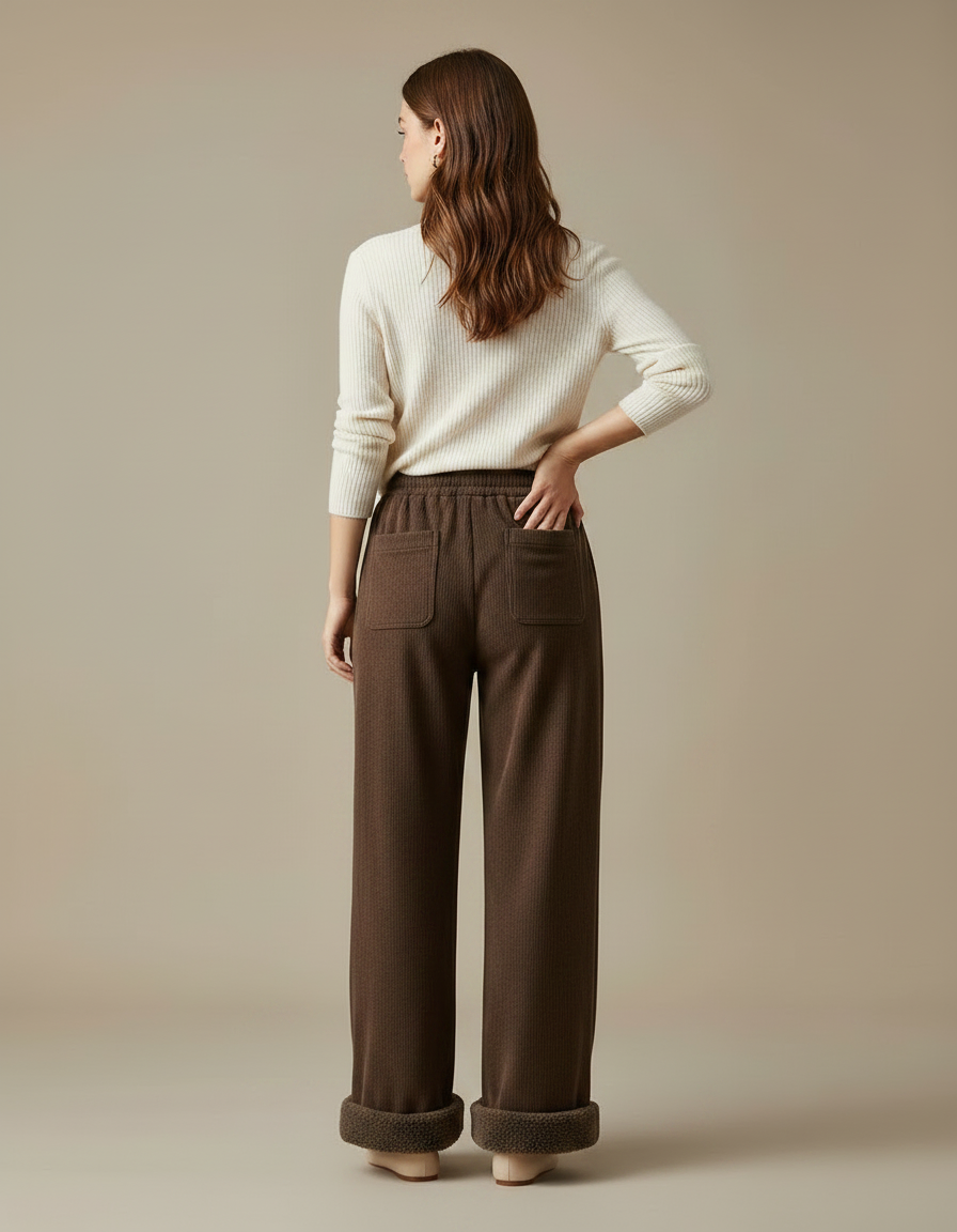 Pantalon Marron Côtelé Ample Doublé Chaud Femme - Cordé - vue 2