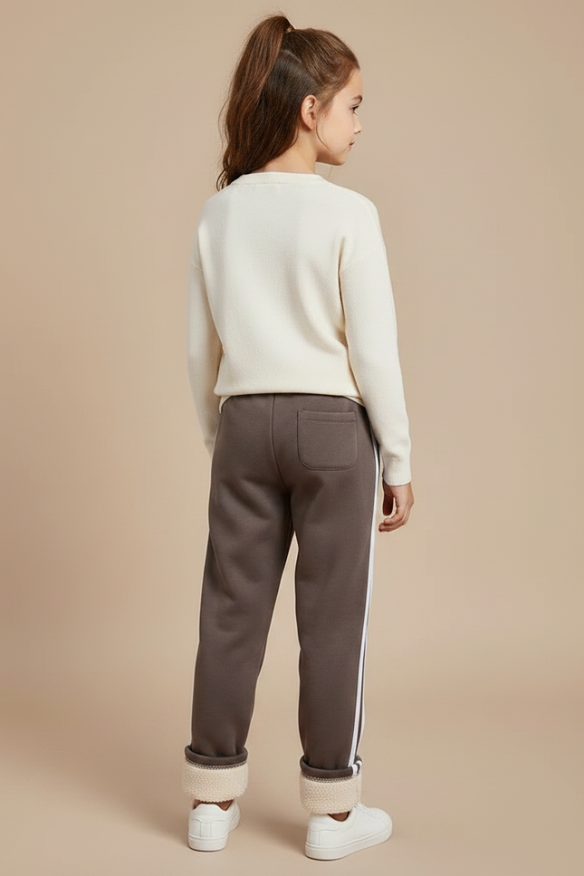 Pantalon Marron Polaire Doublé Rayures Blanches Confortable - Molleton - vue 2