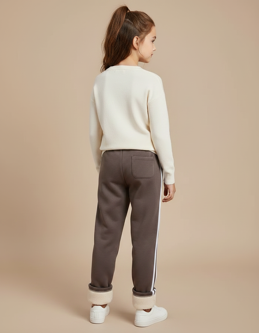 Pantalon Marron Polaire Doublé Rayures Blanches Confortable - Molleton - vue 2