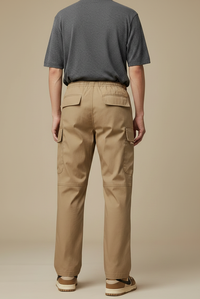 Pantalon Marron Cargo Ample Homme Multipoches Décontracté - Beige Gabardine - vue 2