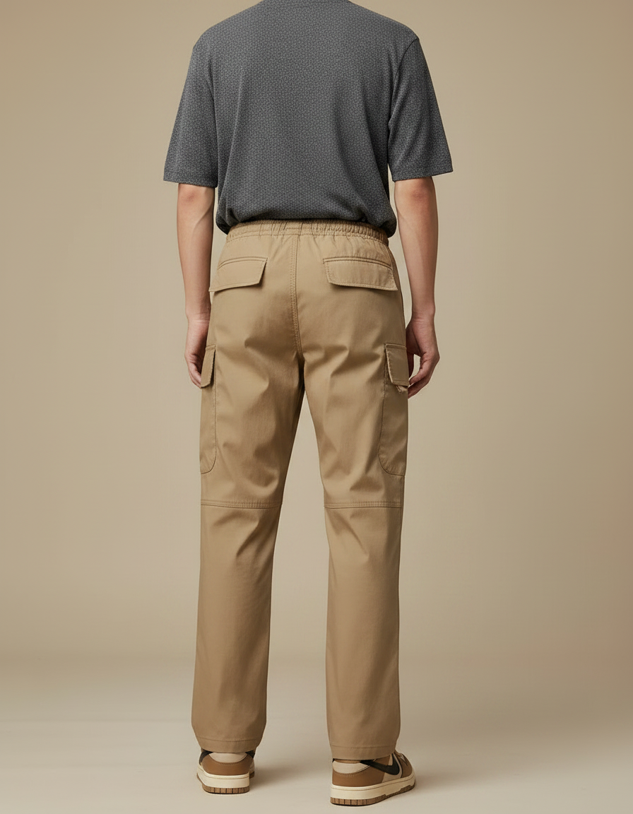Pantalon Marron Cargo Ample Homme Multipoches Décontracté - Beige Gabardine - vue 2