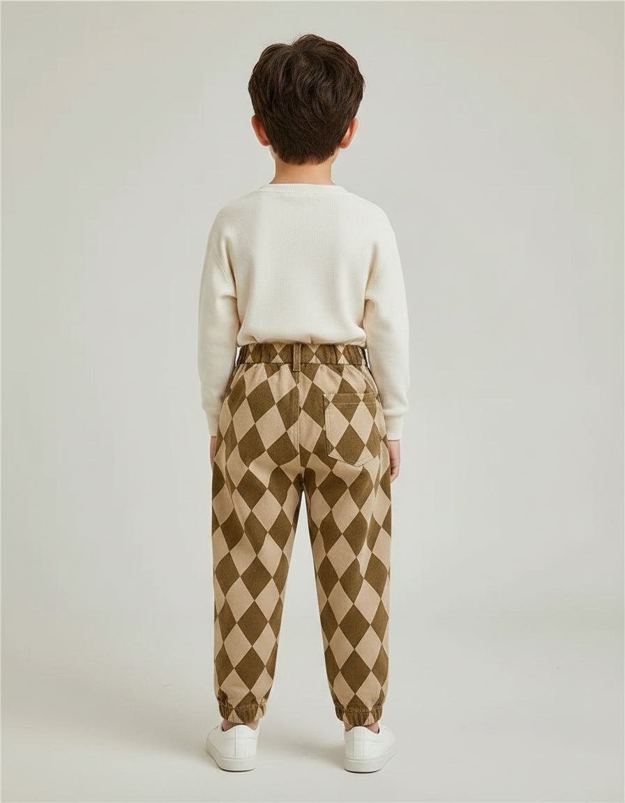Pantalon Marron À Carreaux Losanges Ample Enfant Décontracté - Molleton - vue 2