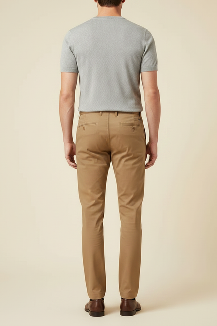 Pantalon Marron Chino Droit Élégant Extensible Homme - Camel Gabardine - vue 2