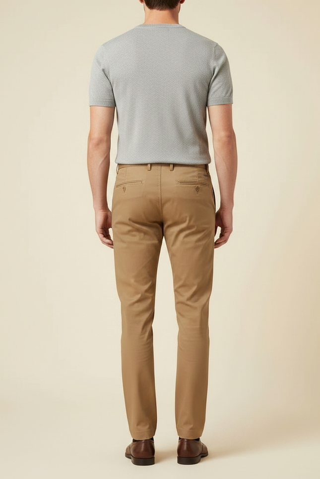 Pantalon Marron Chino Droit Élégant Extensible Homme - Camel Gabardine - vue 2