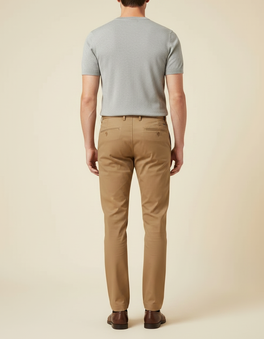 Pantalon Marron Chino Droit Élégant Extensible Homme - Camel Gabardine - vue 2