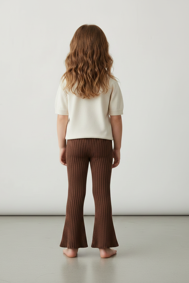 Pantalon Marron Côtelé Tricoté Évasé Enfant - Maille - vue 2