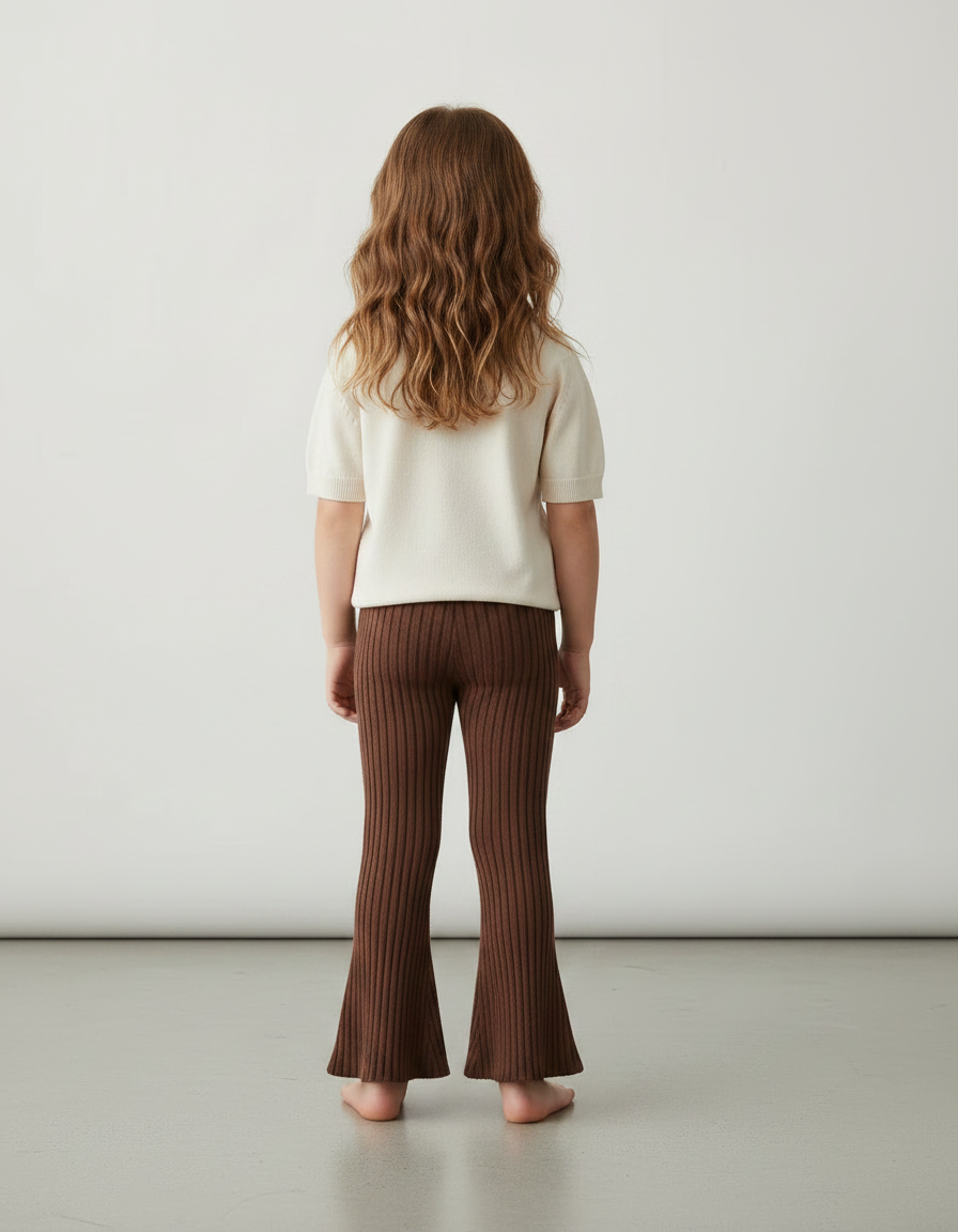 Pantalon Marron Côtelé Tricoté Évasé Enfant - Maille - vue 2