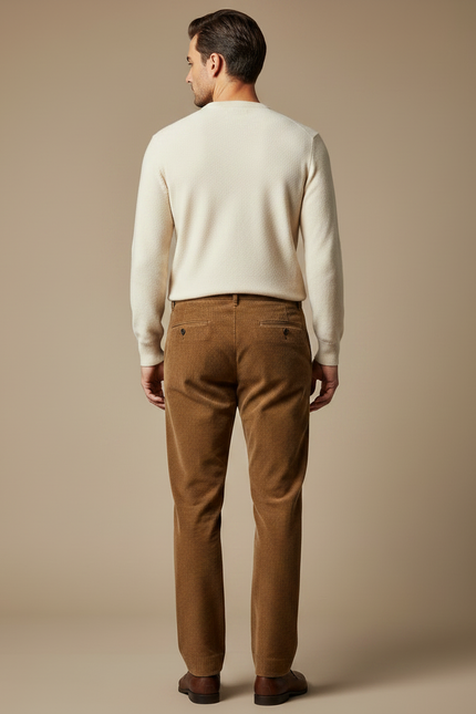 Pantalon Marron Côtelé Droit Élégant Homme - Cordé - vue 2