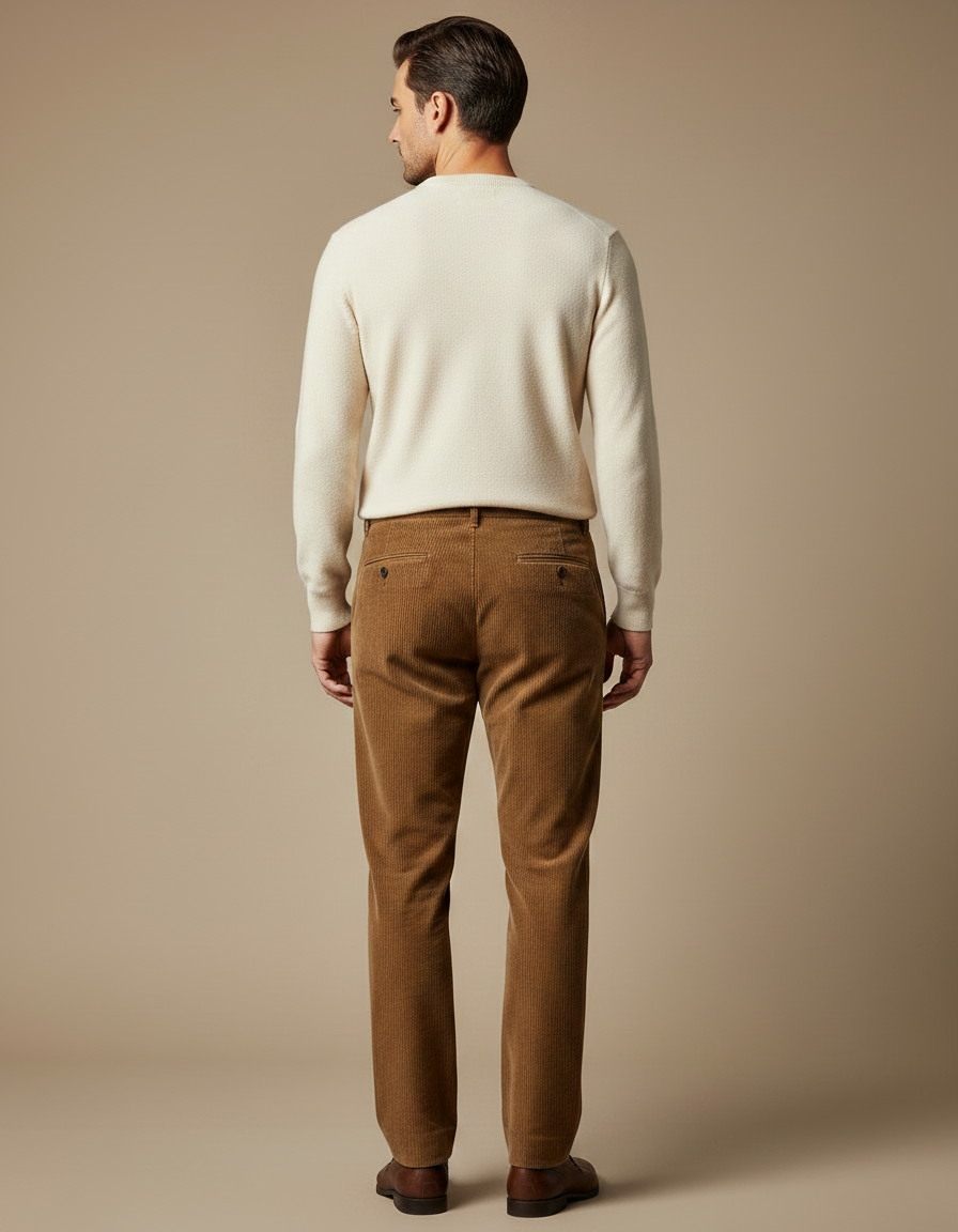 Pantalon Marron Côtelé Droit Élégant Homme - Cordé - vue 2