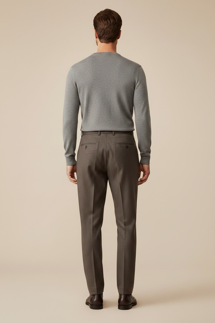 Pantalon Marron Laine Droit Plissé Homme Élégant Formel - vue 2