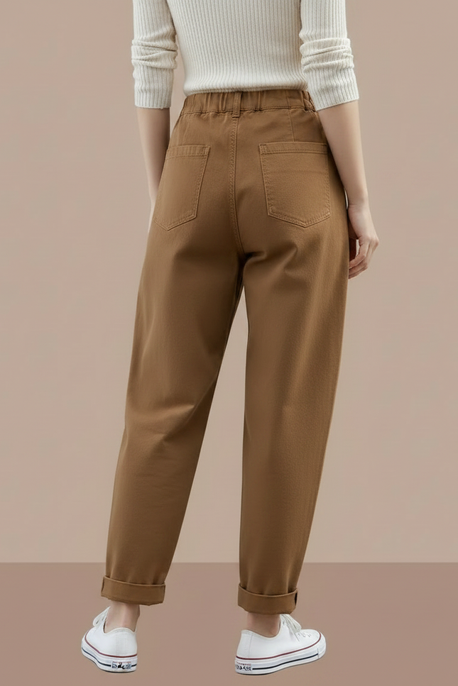 Pantalon Marron Ample Coton Décontracté Femme Harem - vue 2