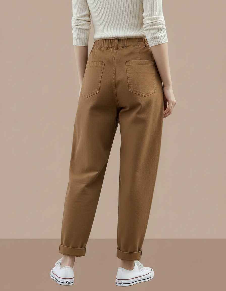 Pantalon Marron Ample Coton Décontracté Femme Harem - vue 2