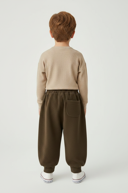 Pantalon Marron Ample Côtelé Épais Décontracté Enfant - Molleton - vue 2