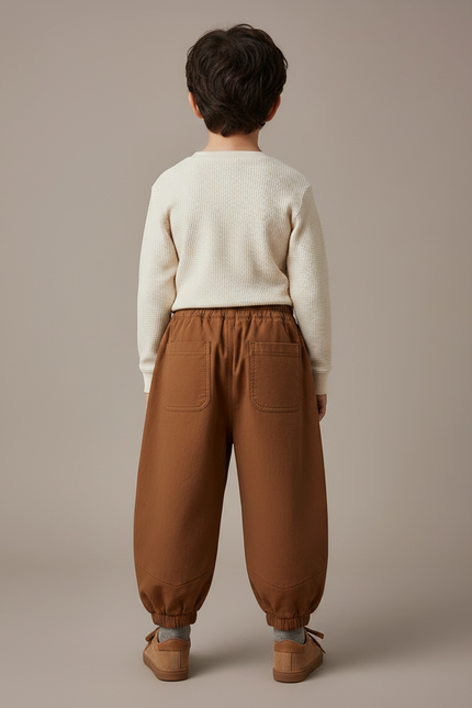 Pantalon Marron Ample Élastiqué Décontracté Enfant - Molleton - vue 2