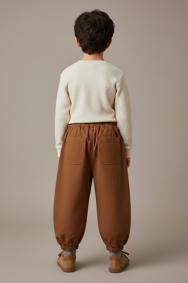 Pantalon Marron Ample Élastiqué Décontracté Enfant - Molleton - vue 2