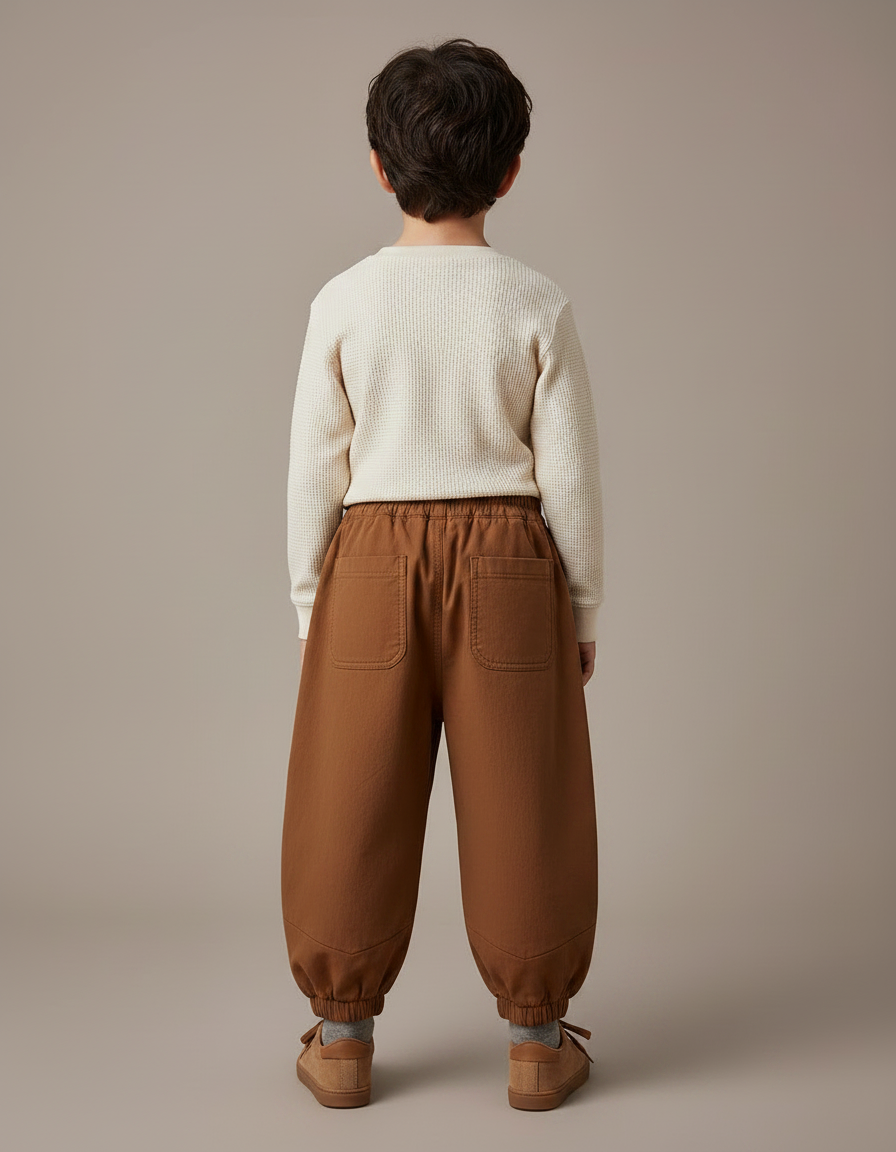 Pantalon Marron Ample Élastiqué Décontracté Enfant - Molleton - vue 2