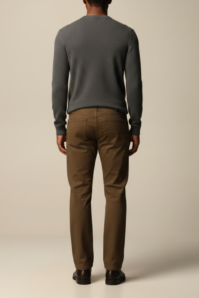 Pantalon Marron Coupe Droite Uni Décontracté Homme - Kaki Coton - vue 2