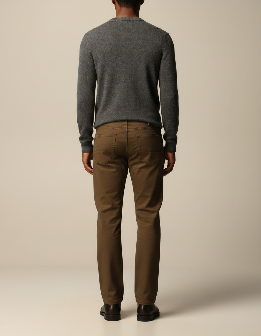 Pantalon Marron Coupe Droite Uni Décontracté Homme - Kaki Coton - vue 2