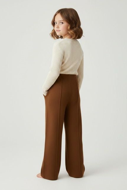 Pantalon Marron Ample Tricoté Confortable Enfant - Maille - vue 2