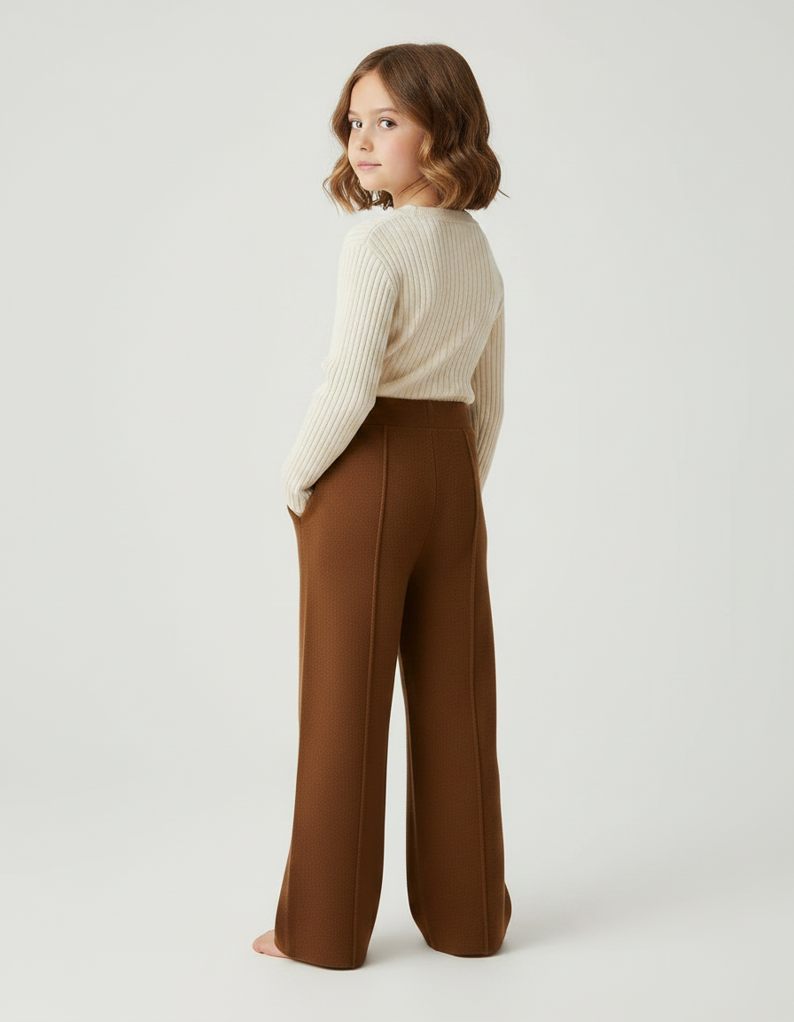 Pantalon Marron Ample Tricoté Confortable Enfant - Maille - vue 2
