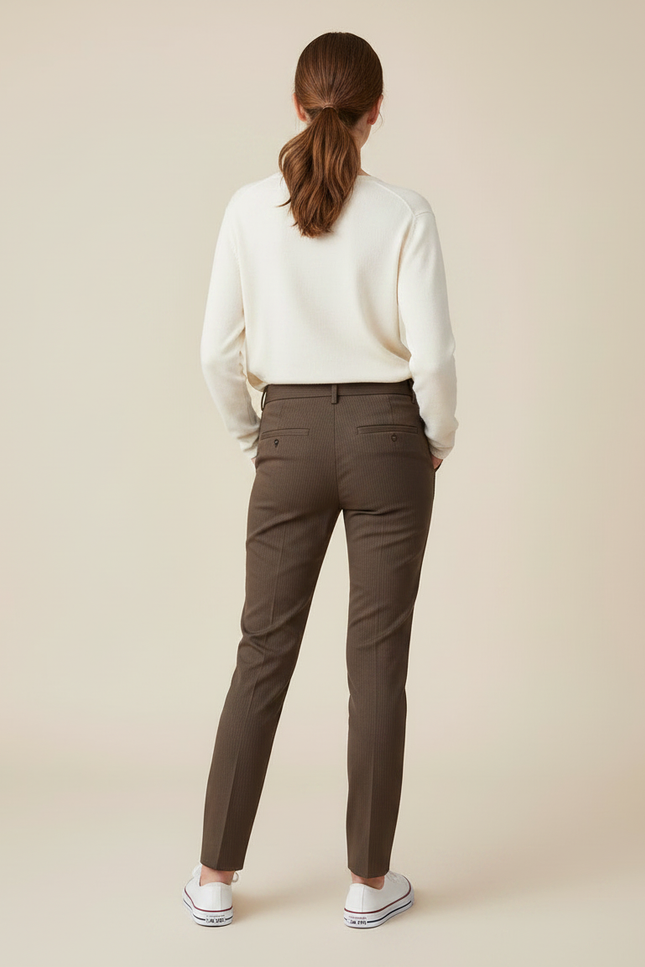 Pantalon Marron Slim Rayures Discrètes Décontracté Fille - Gabardine - vue 2