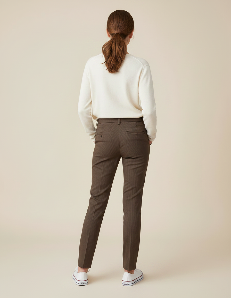 Pantalon Marron Slim Rayures Discrètes Décontracté Fille - Gabardine - vue 2