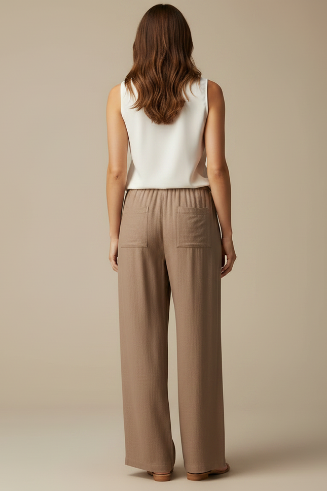 Pantalon Marron Fluide Ample Cordon Décontracté Femme - Viscose - vue 2