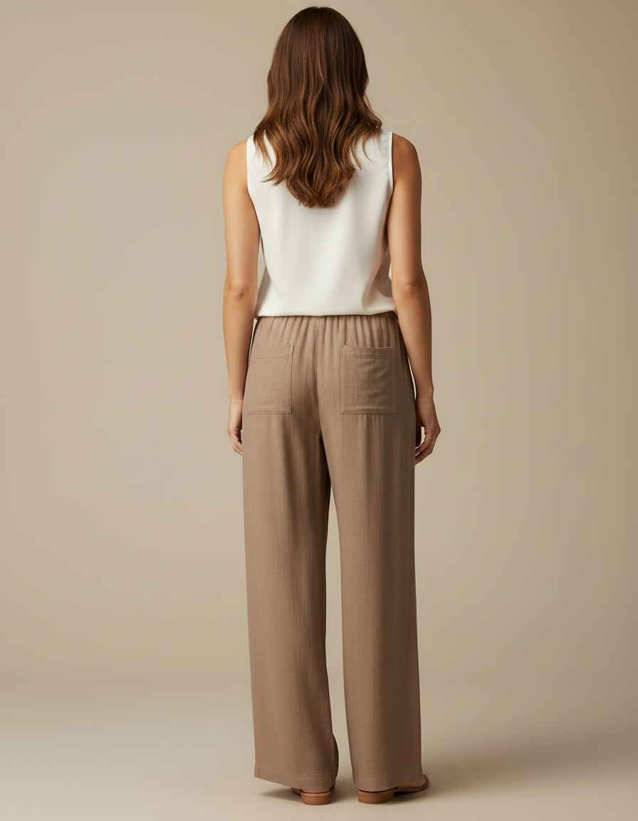 Pantalon Marron Fluide Ample Cordon Décontracté Femme - Viscose - vue 2