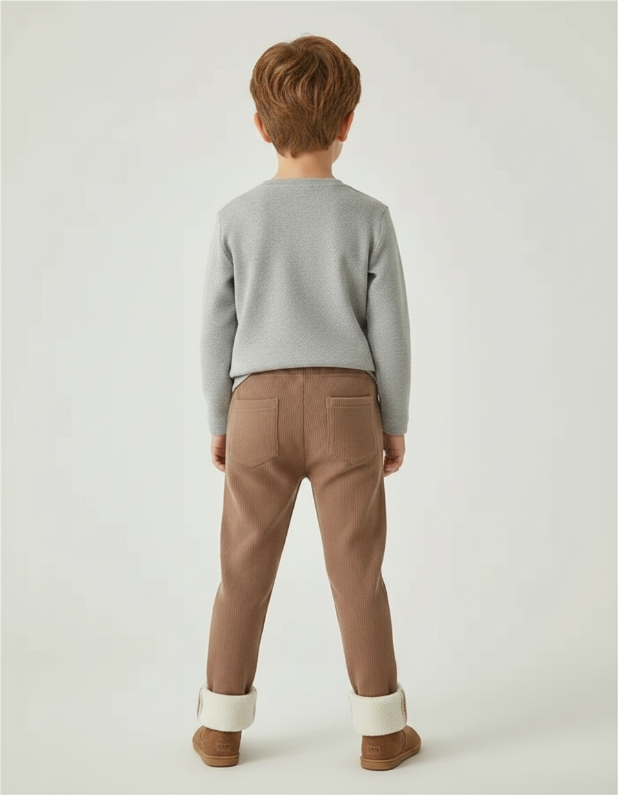 Pantalon Marron Côtelé Doublé Ourson Élastique Enfant - Cordé - vue 2