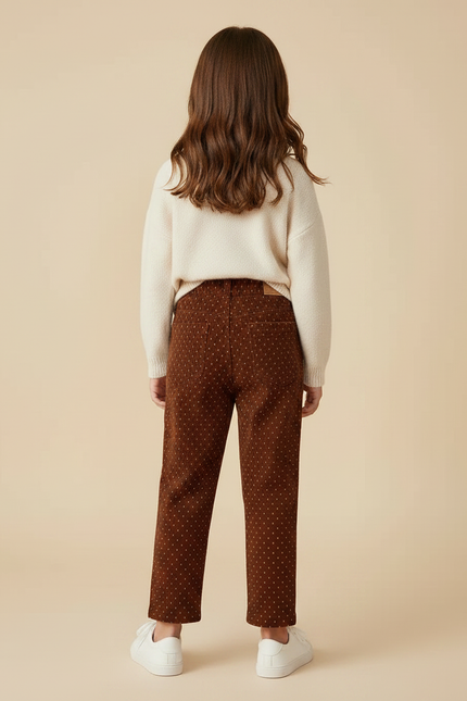 Pantalon Marron Côtelé Ample À Pois Enfant Fille - Cordé - vue 2