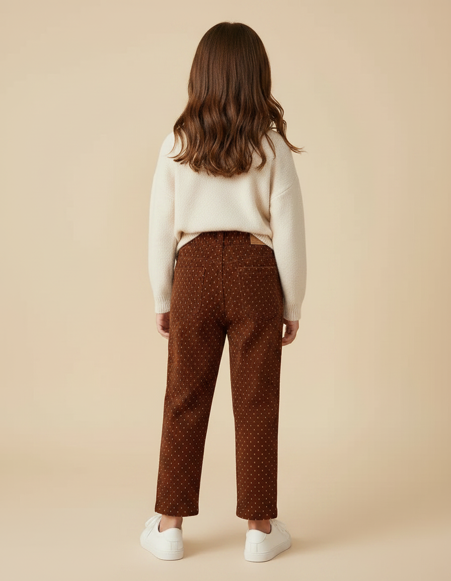Pantalon Marron Côtelé Ample À Pois Enfant Fille - Cordé - vue 2