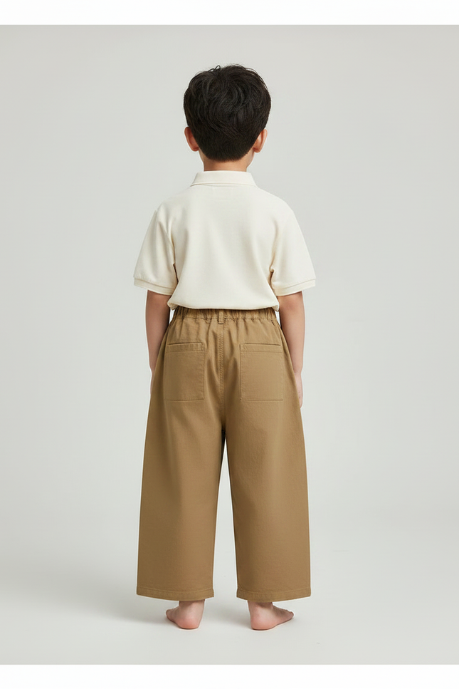 Pantalon Marron Ample Coton Décontracté Enfant Droit - vue 2