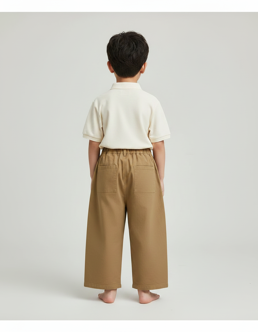 Pantalon Marron Ample Coton Décontracté Enfant Droit - vue 2
